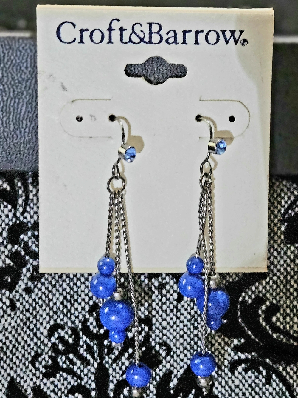 Croft & Barrow royal blue beaded dangle earrings with silver chains
